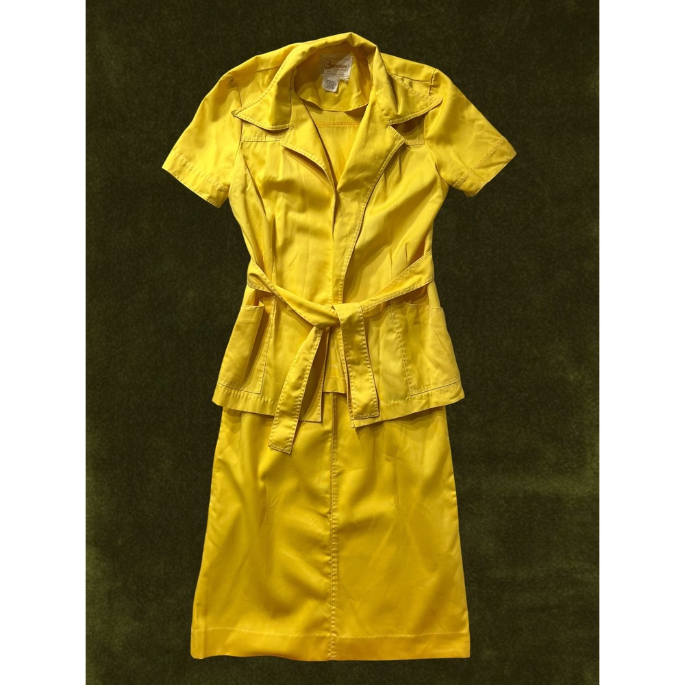 Vintage 1970s Bronson of California Yellow Safari Skirt Set 2 Piece Retro 11/12